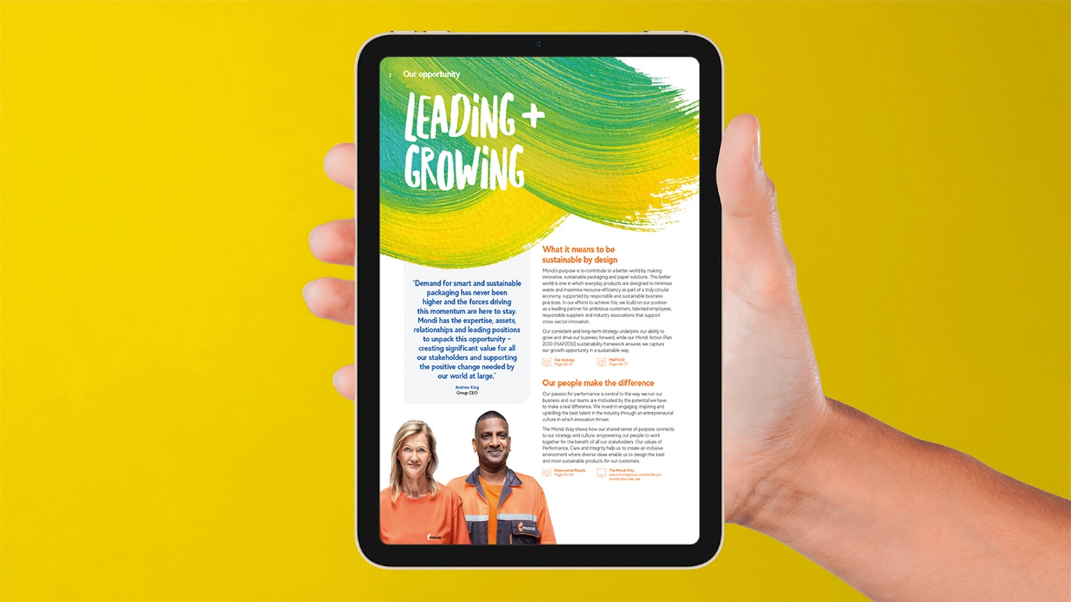 The display of Mondi report on a table device