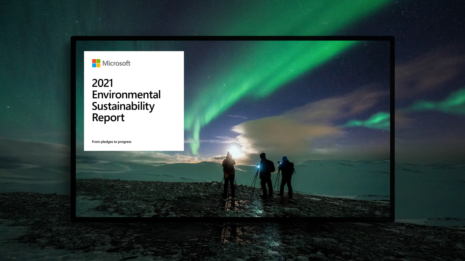The cover page of the sustainability report with the scene of aurora
