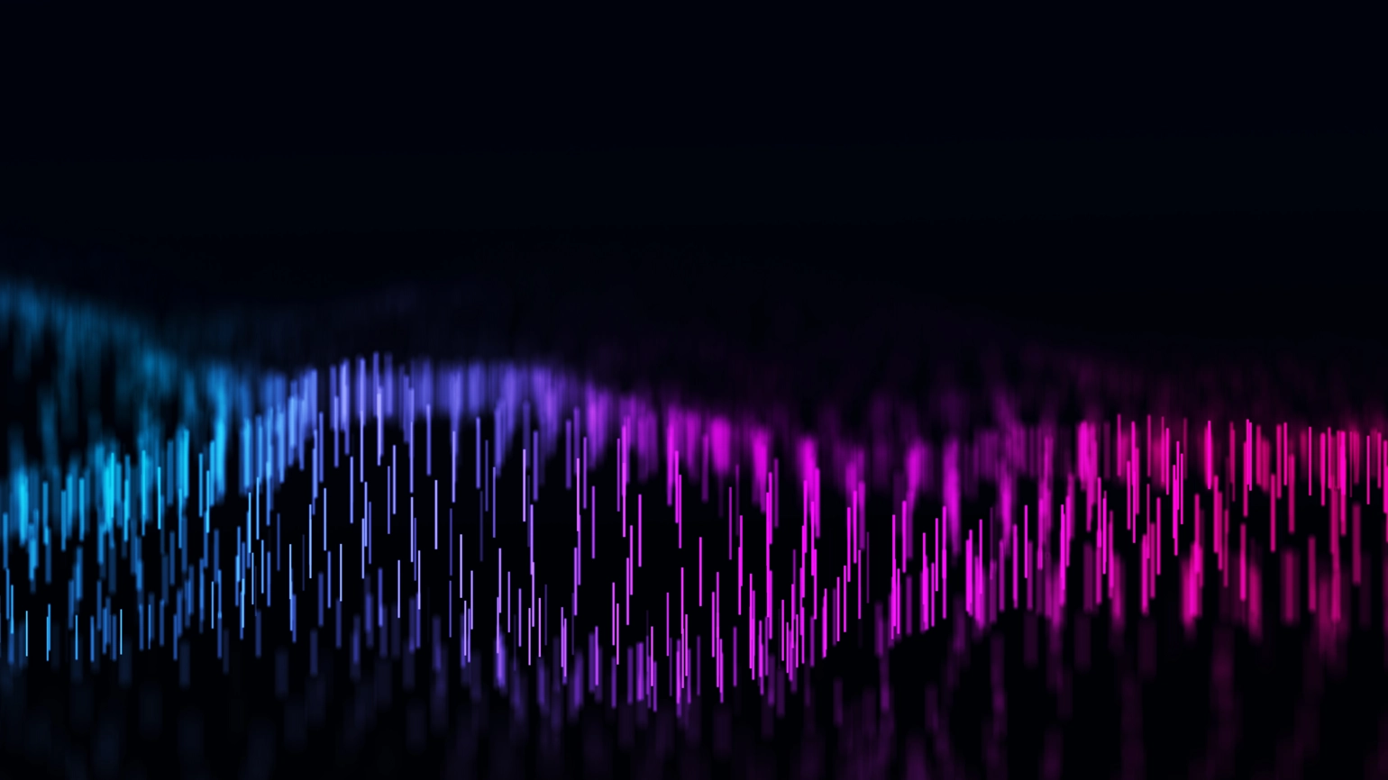 Abstract image depicting the idea of soundwaves in blue into purple into pink, on a dark background
