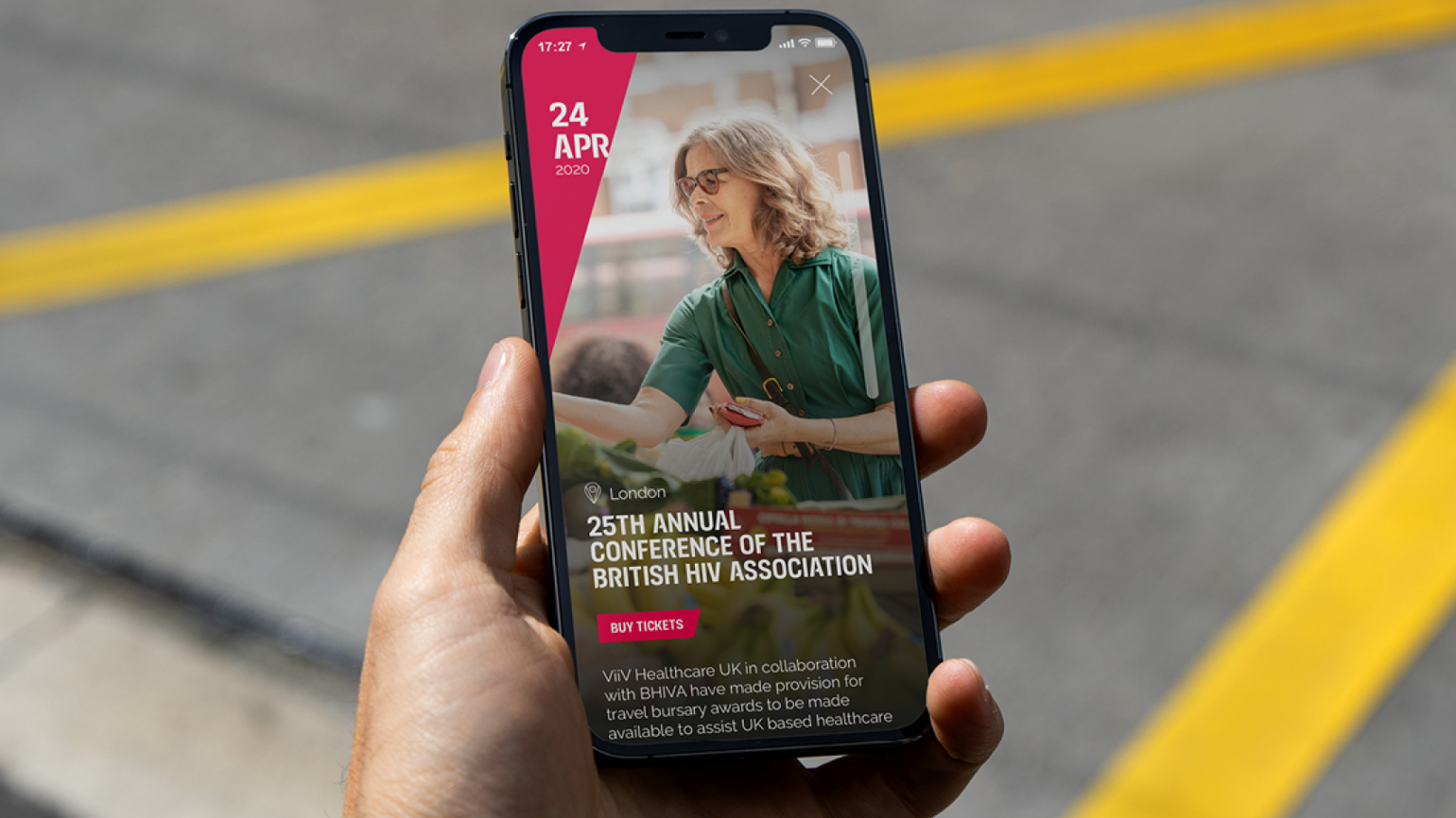 The display of the Buying Tickets page for the British HIV Association annual reference on a mobile