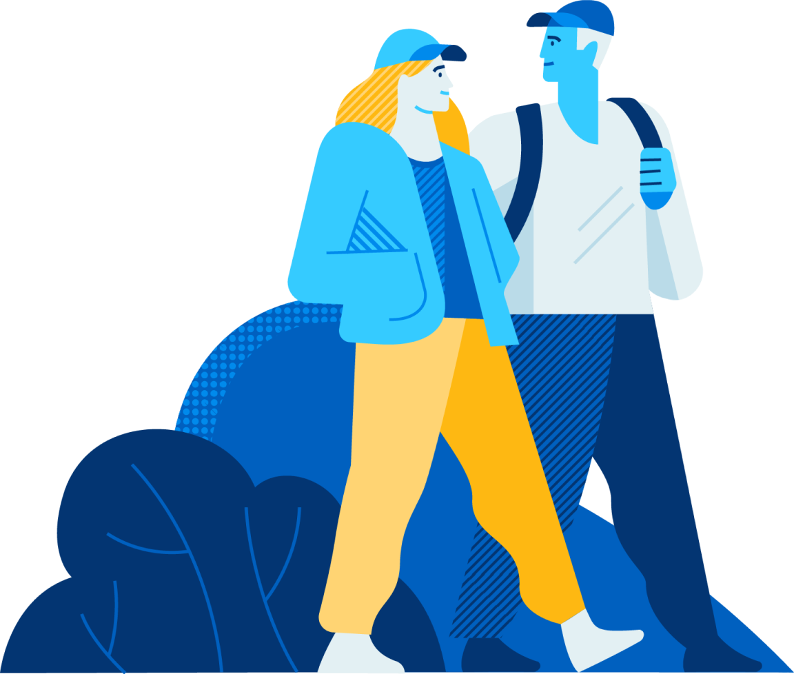 The iconography of two people walking 