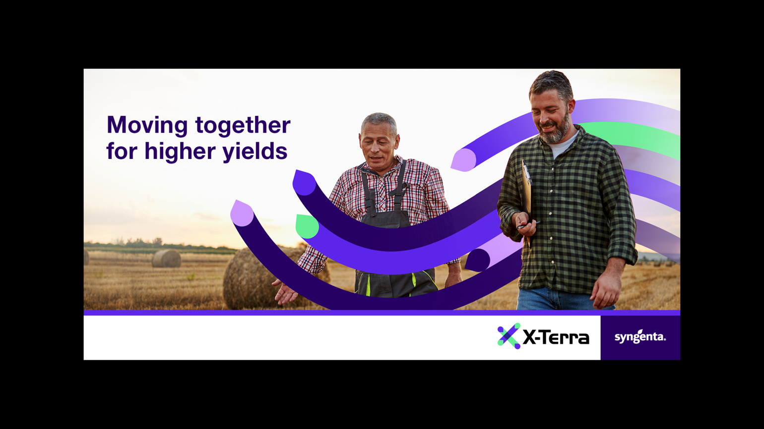 The banner of Syngenta X-terra with slogan and 2 man walking in the background