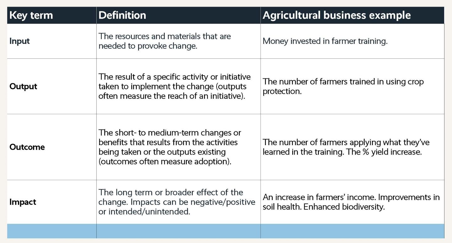 Graph showing different meanings and business examples of impact