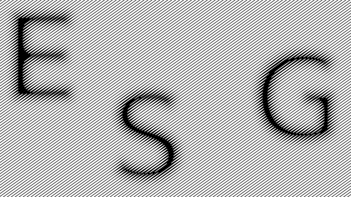 Black and white graphic featuring the letters 'ESG'