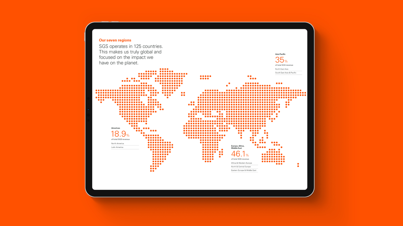 A page in SGS's integrated report illustrates 125 locations that SGS operates in