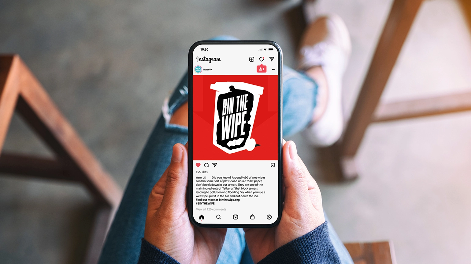 A social media post of Bin the Wipe campaign on a mobile